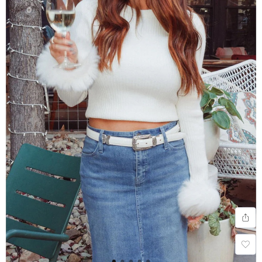 Show Me Your MuMu White Knit Fran Top Faux Fur Medium NWT